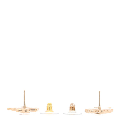 Chanel Metal Resin CC Clover Earrings Gold White 3 of 4