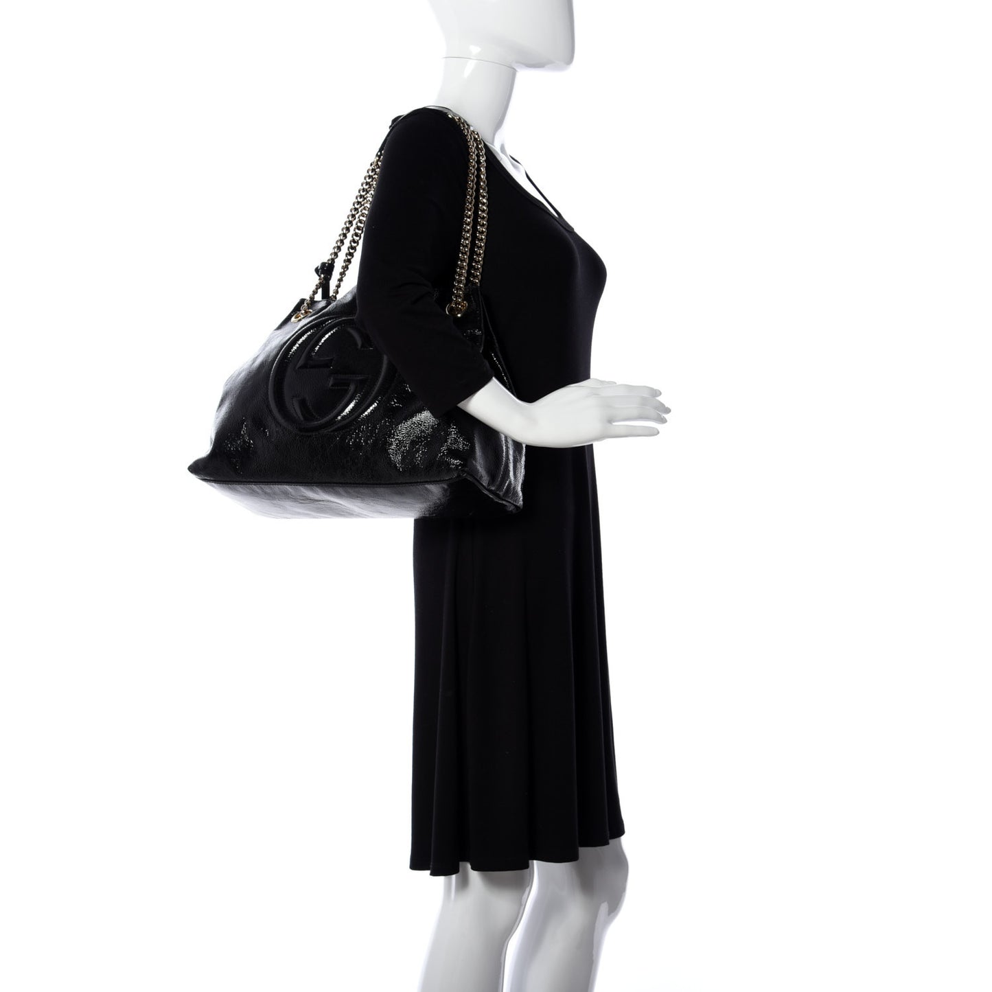 Patent Medium Soho Chain Shoulder Bag Black