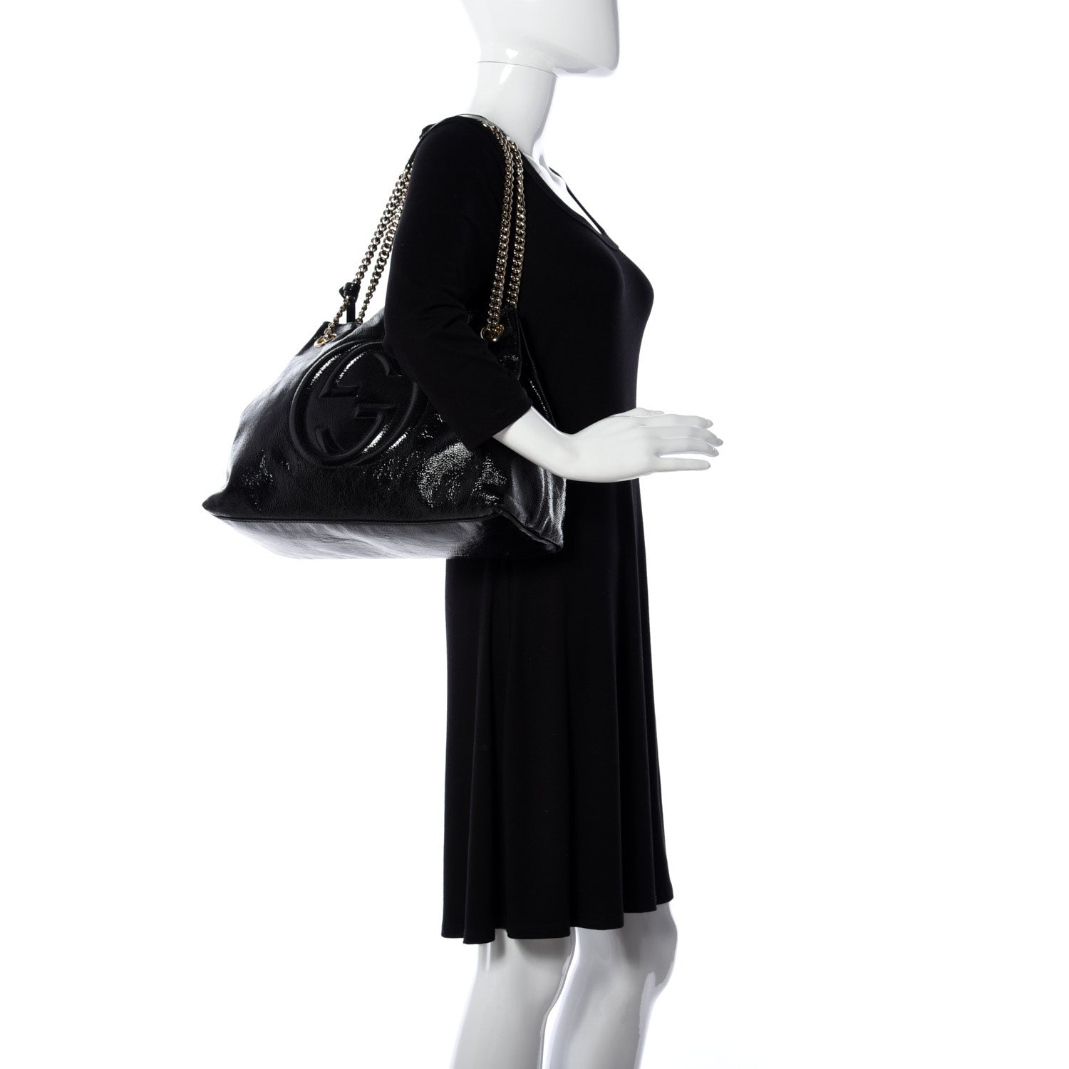 Gucci Patent Medium Soho Chain Shoulder Bag Black 2 of 9