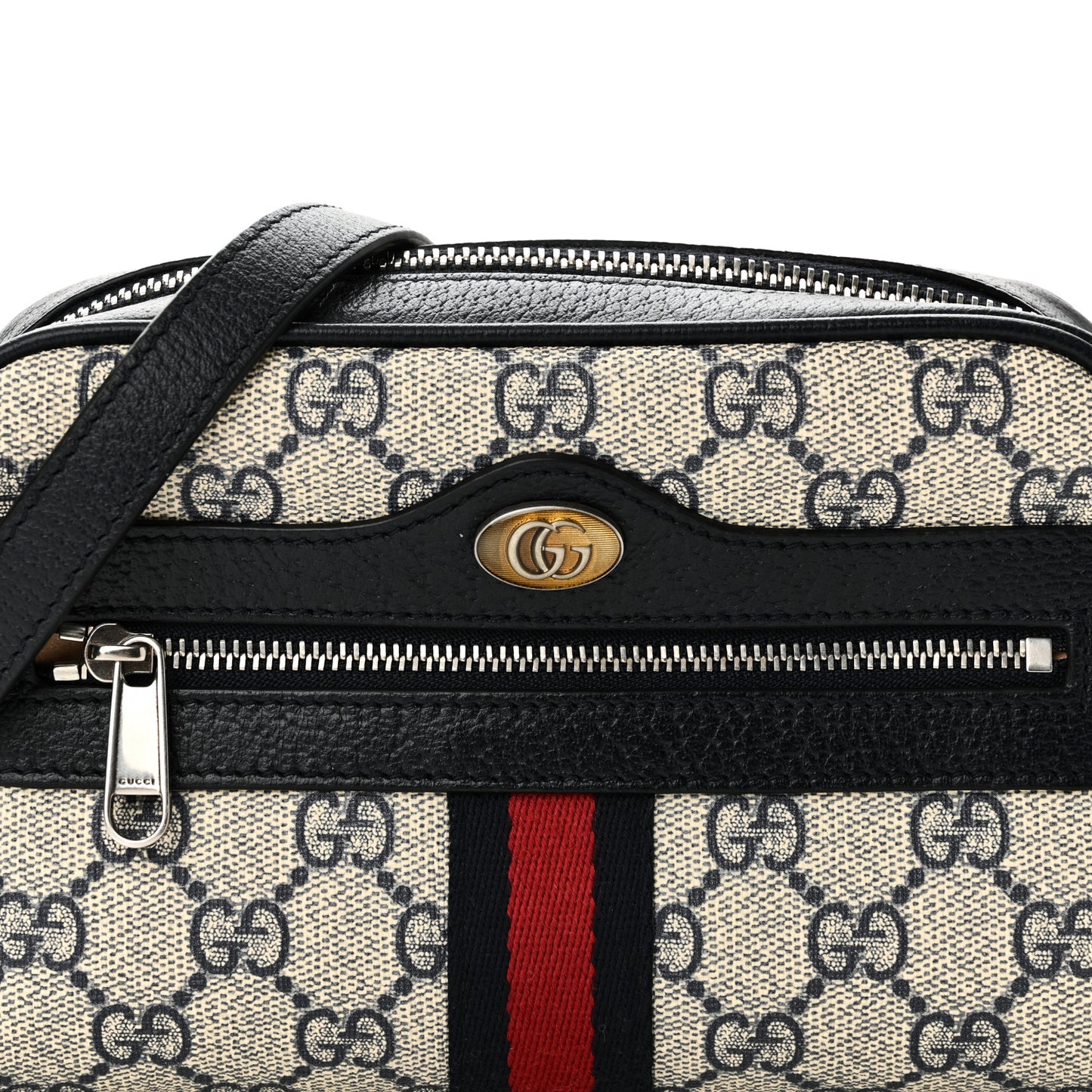 GG Supreme Monogram Textured Dollar Calfskin Web Mini Ophidia Shoulder Bag Beige Blue