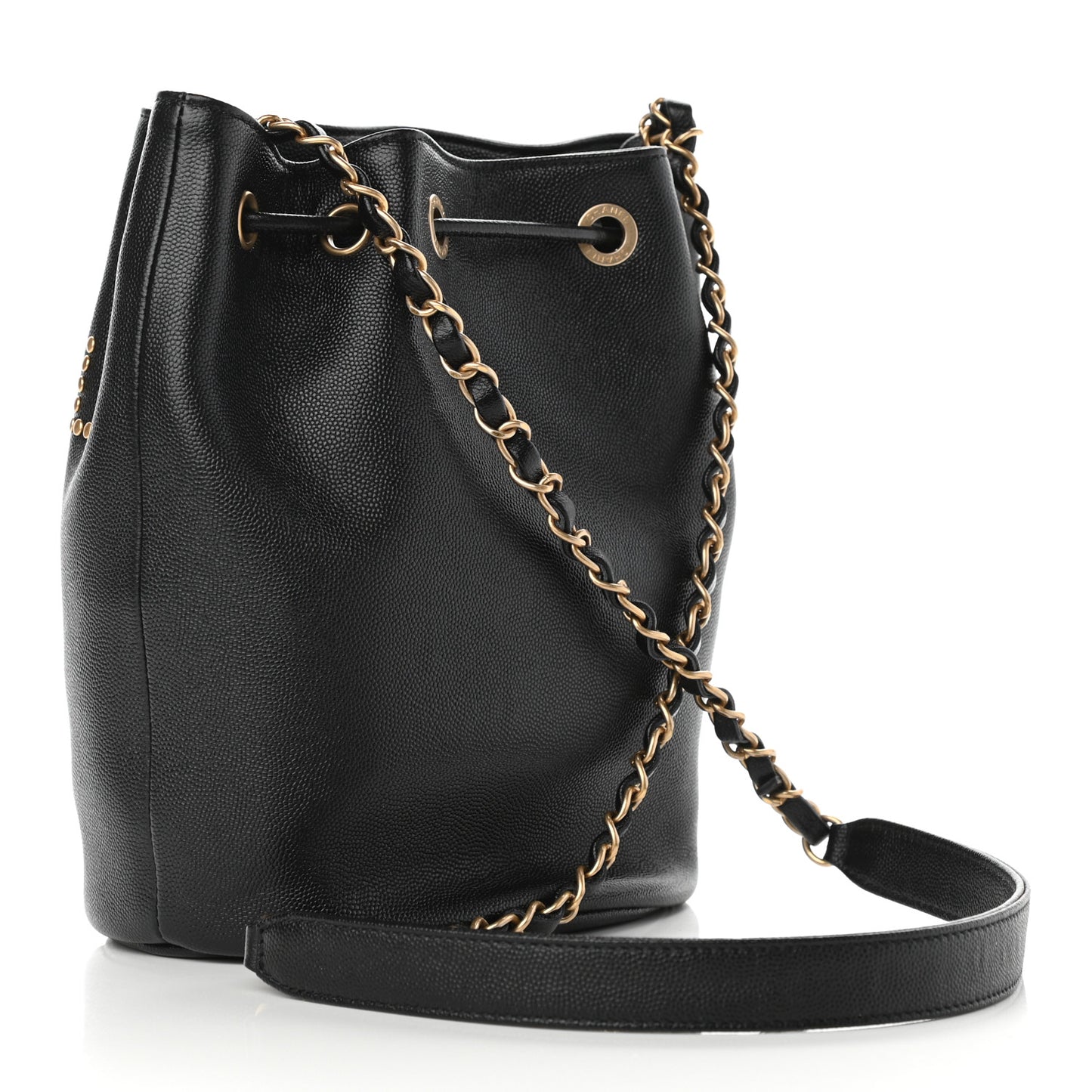 Caviar Deauville Drawstring Bucket Bag Black