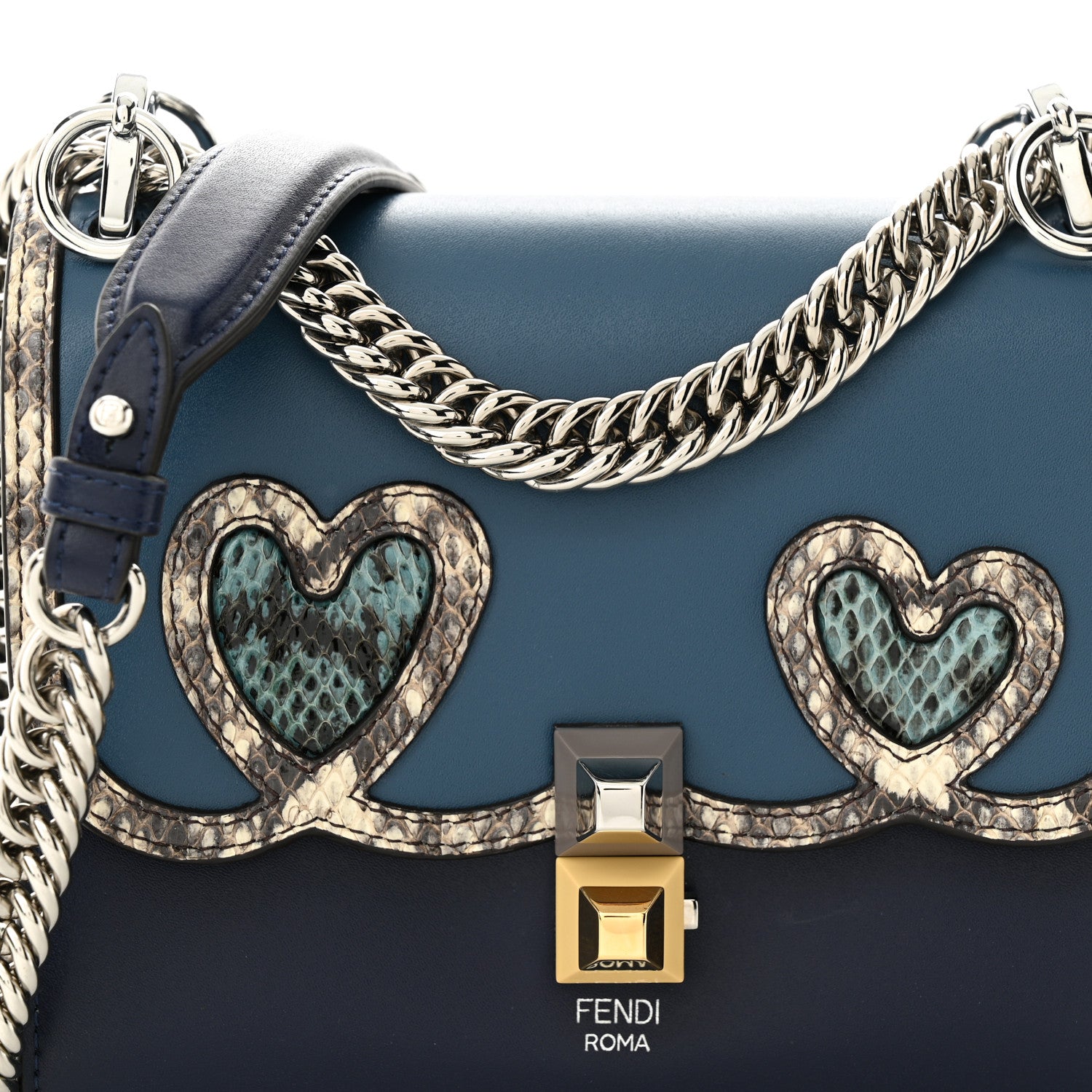 Fendi Snakeskin Vitello Liberty Elaphe Open Your Heart Small Kan I Shoulder Bag Blue Berry Balena Natural 8 of 10