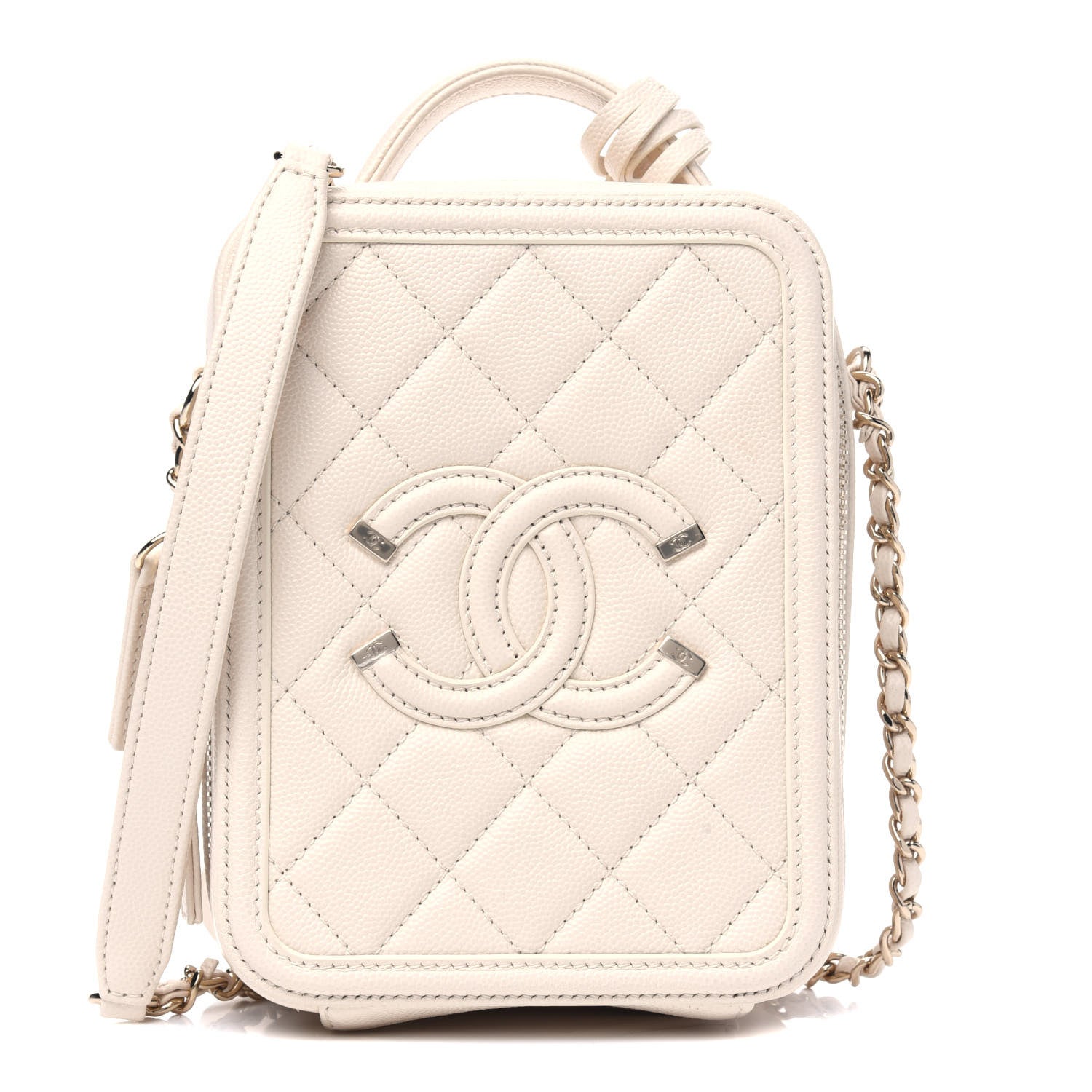 Chanel Caviar Quilted CC North South Filigree Vanity Case Light Beige 4 of 15