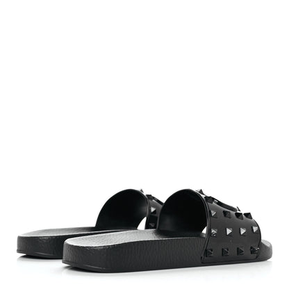 Valentino Garavani Patent Rubber Mens Rockstud VLogo Slide Sandals 42 Black 4 of 7