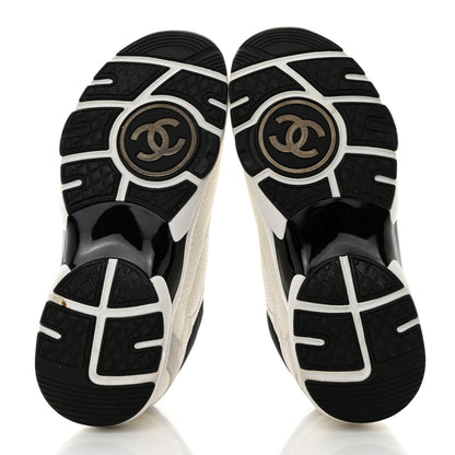 Chanel Mesh Suede Calfskin Grained Calfskin Womens CC Sneakers 36 White Black 5 of 9