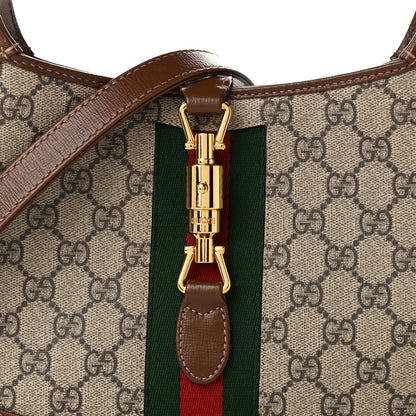 Gucci GG Supreme Monogram Azalea Calfskin Web Small Jackie 1961 Hobo Beige Ebony Brown Sugar 7 of 10