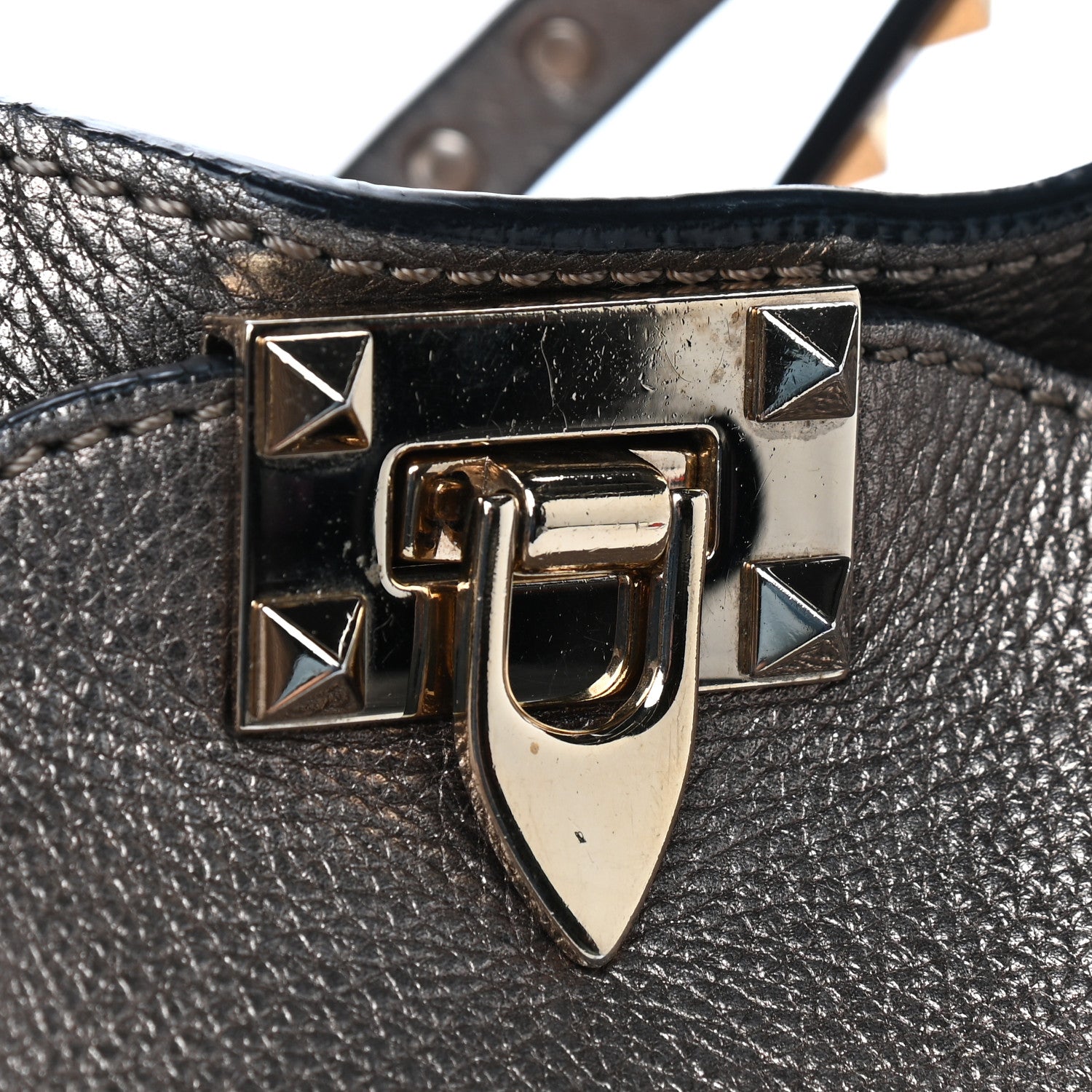 Valentino Garavani Metallic Alce Printed Calfskin Medium Rockstud Tote Sasso 9 of 10