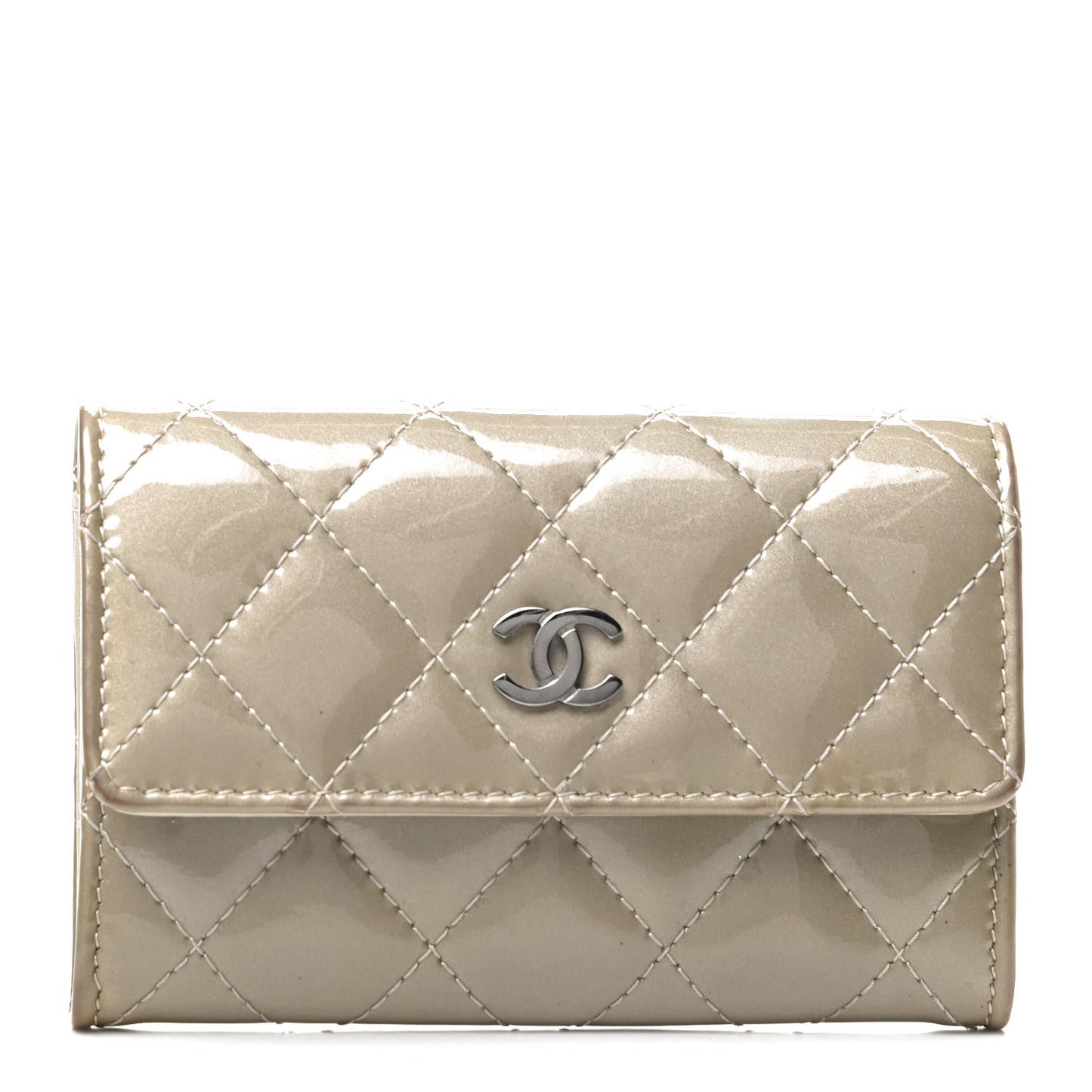 Patent Quilted Card Holder Light Gold