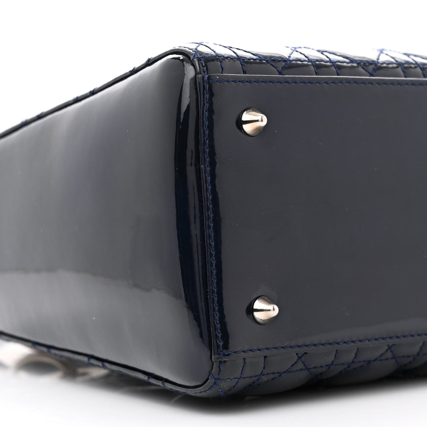 Patent Cannage Medium Lady Dior Navy Blue
