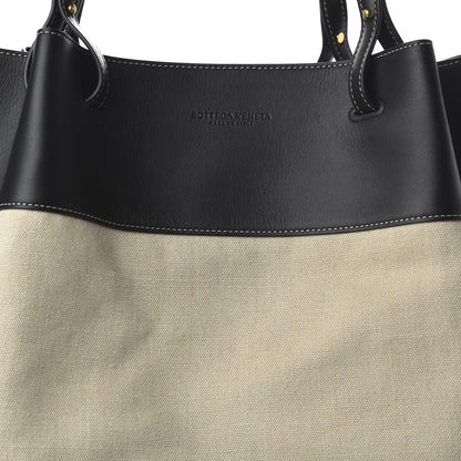 Bottega Veneta Natural Linen Matte Calfskin Quad Tote Black 9 of 9