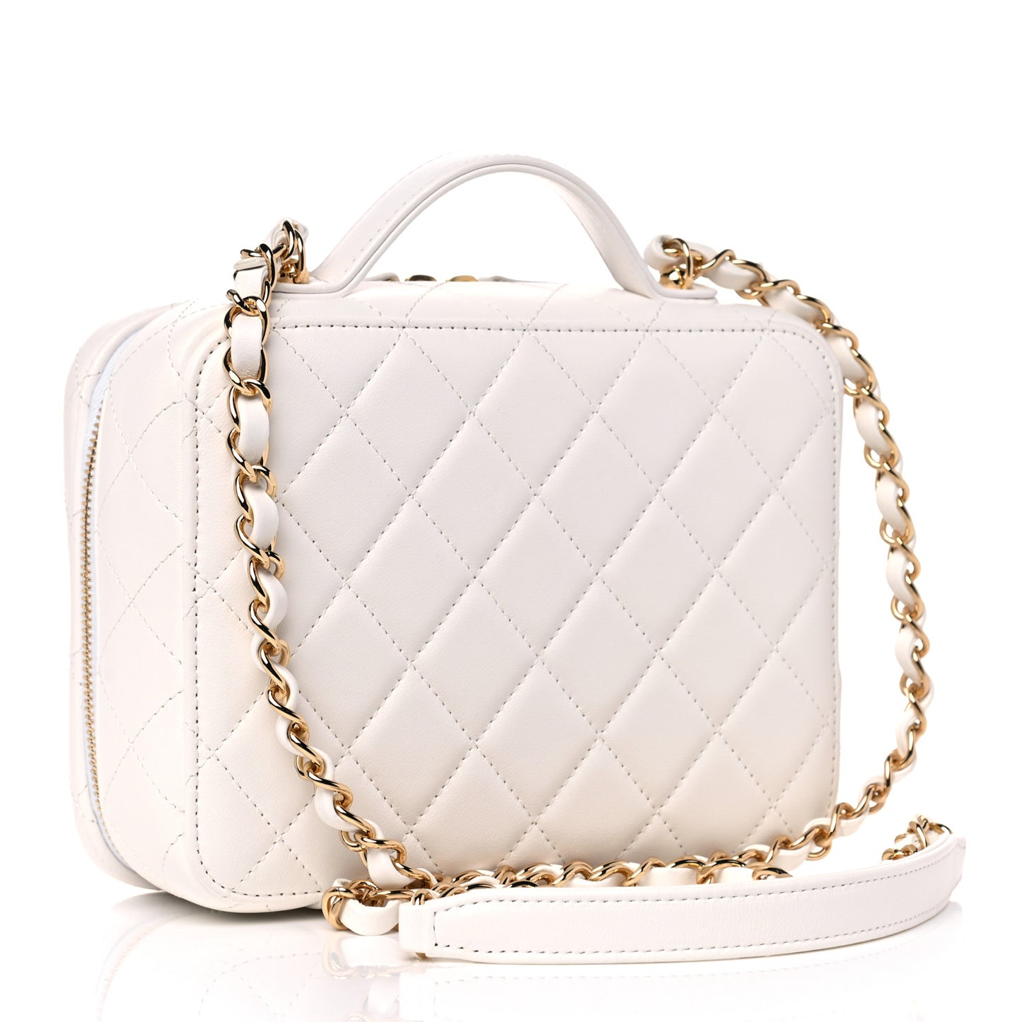 Lambskin Quilted Golden Plate Vanity Case White Gold