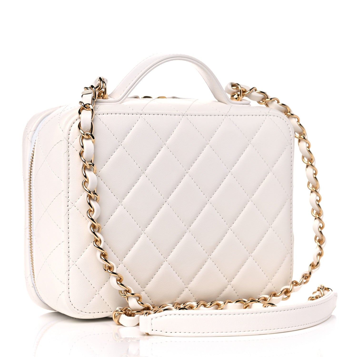 Chanel Lambskin Quilted Golden Plate Vanity Case White Gold 2 of 9