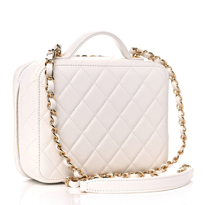 Chanel Lambskin Quilted Golden Plate Vanity Case White Gold 2 of 9