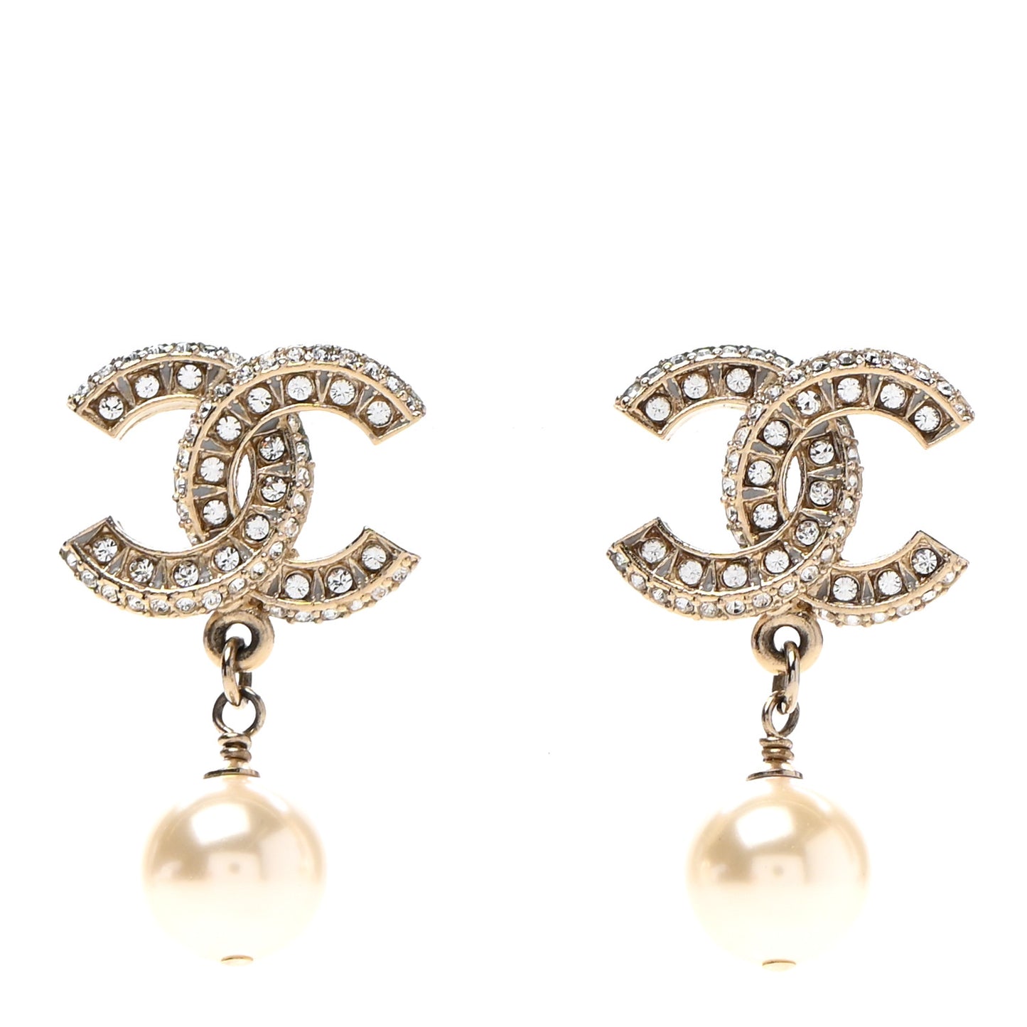 Crystal Pearl CC Drop Earrings Gold