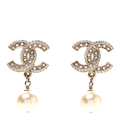 Chanel Crystal Pearl CC Drop Earrings Gold 1 of 4