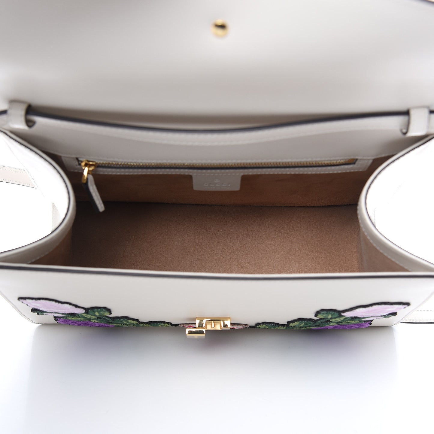 Calfskin Embroidered Medium Sylvie Top Handle Bag White