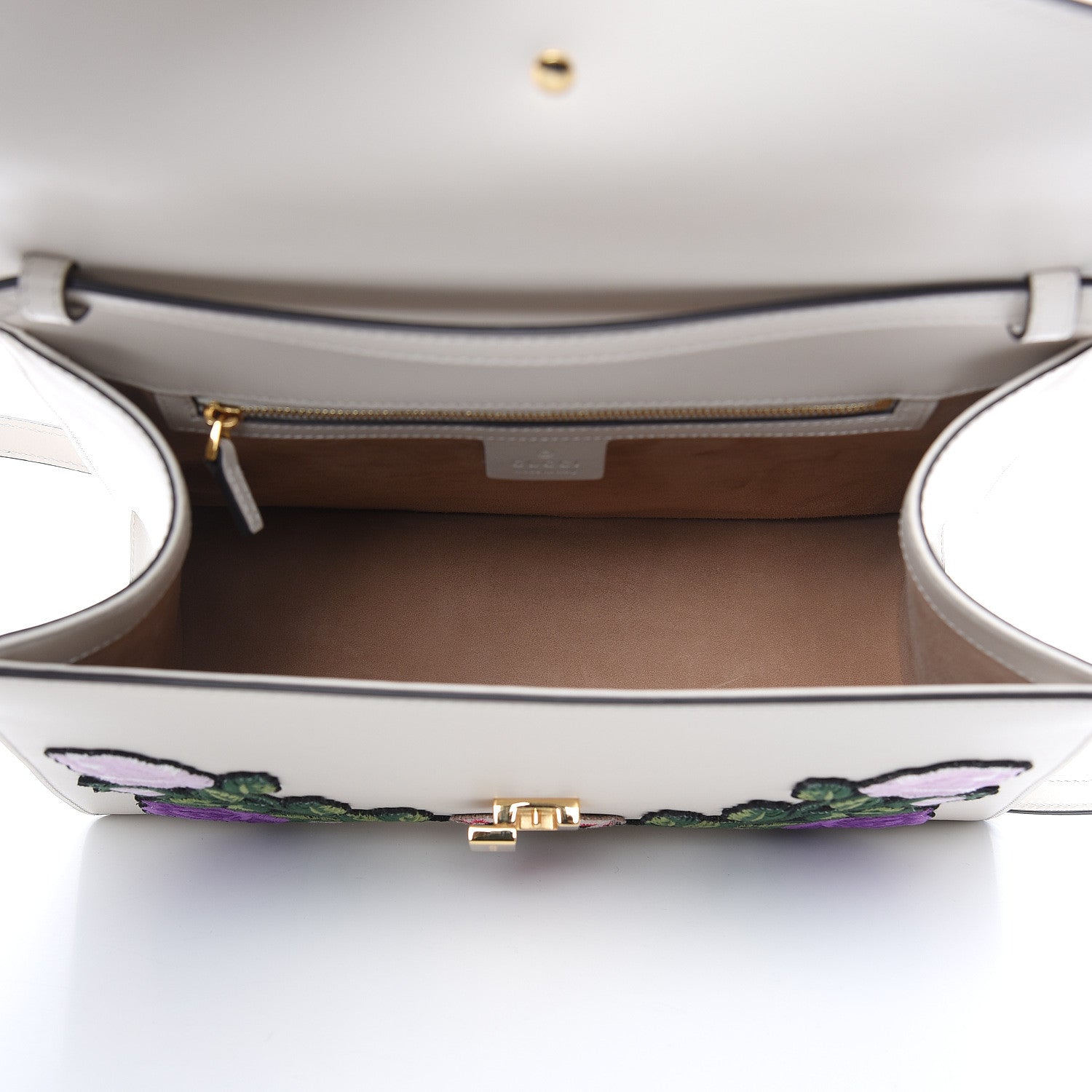 Gucci Calfskin Embroidered Medium Sylvie Top Handle Bag White 5 of 12