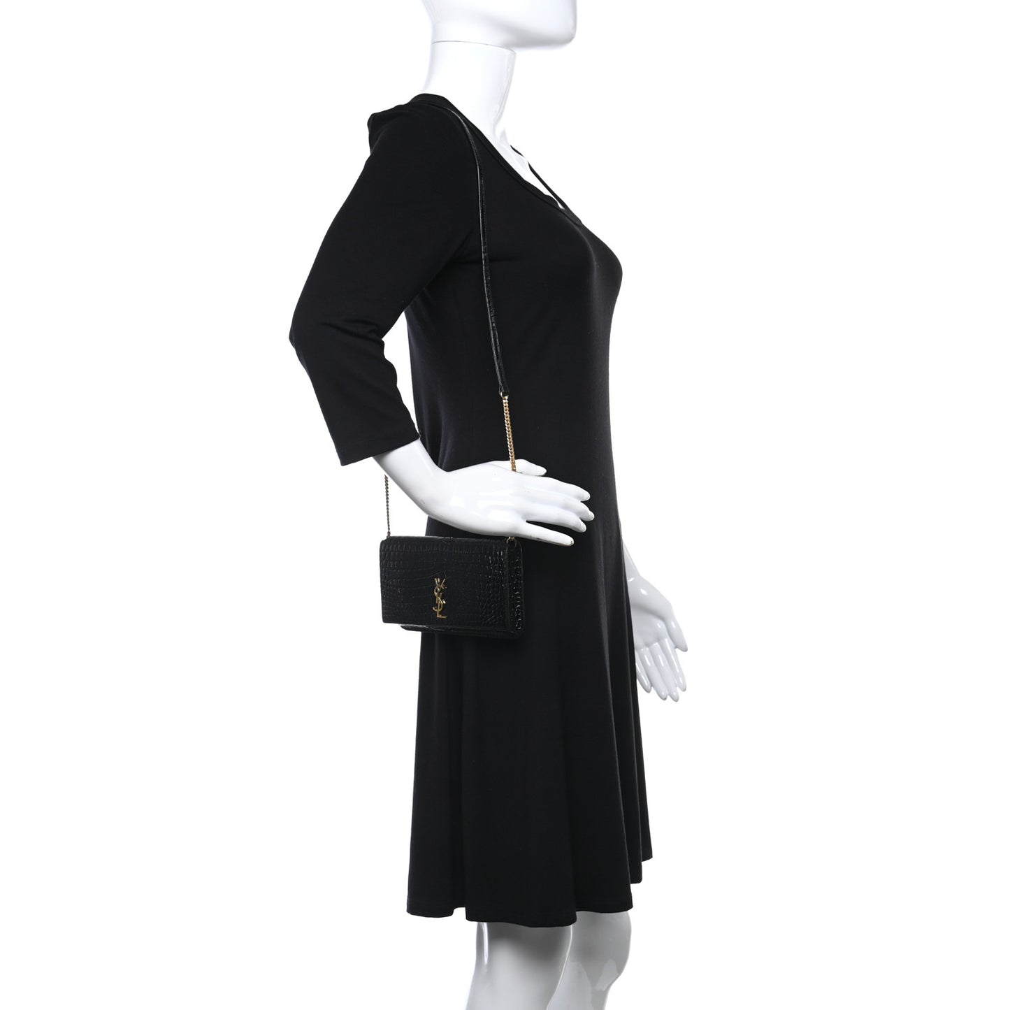 Crocodile Embossed Monogram Phone Holder Crossbody Black