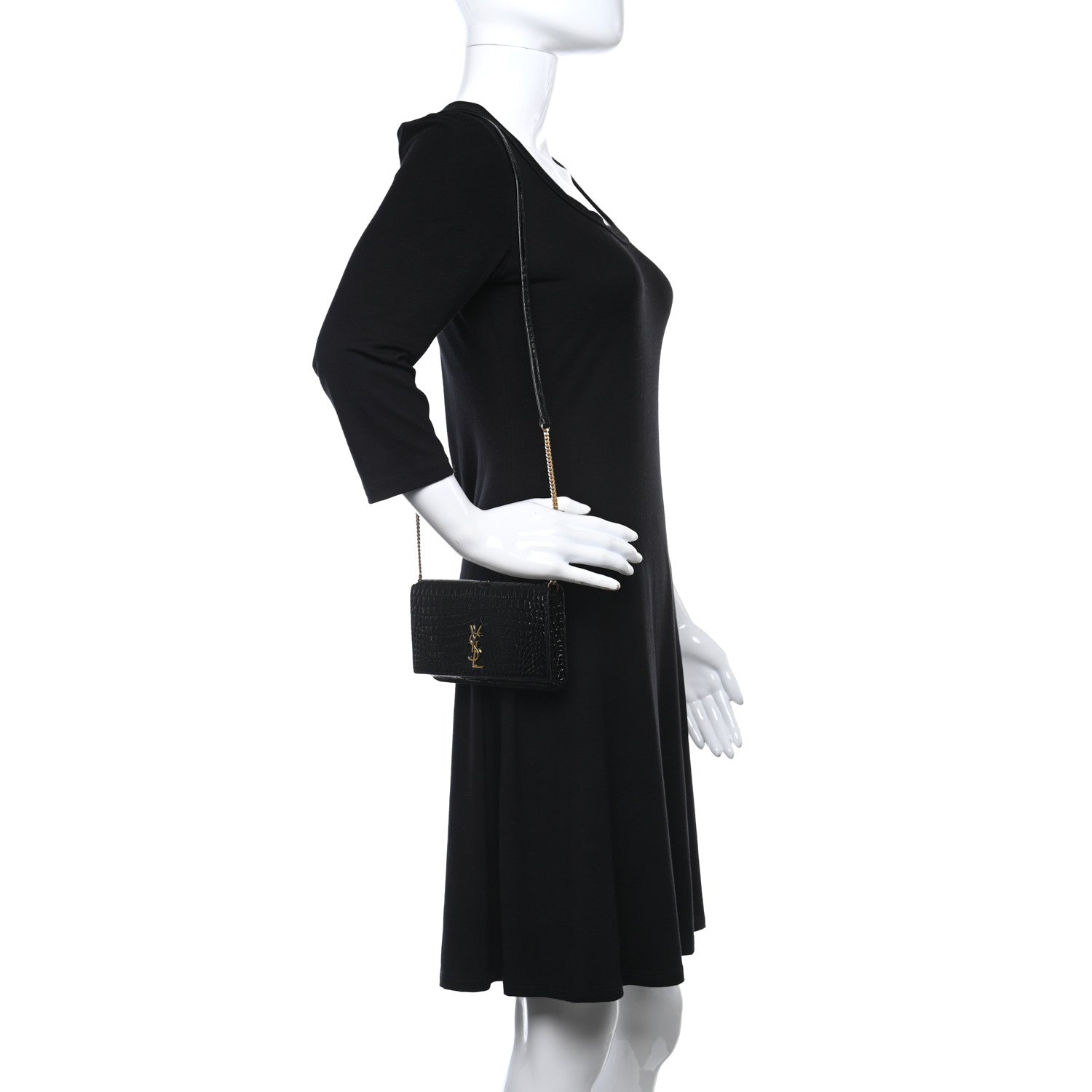 Saint Laurent Crocodile Embossed Monogram Phone Holder Crossbody Black 2 of 9