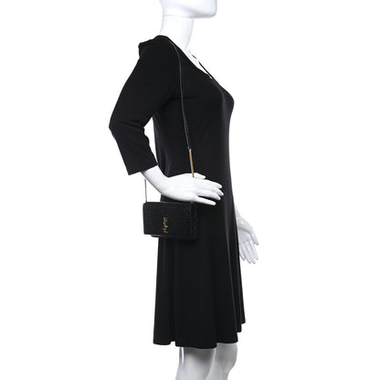 Saint Laurent Crocodile Embossed Monogram Phone Holder Crossbody Black 2 of 9