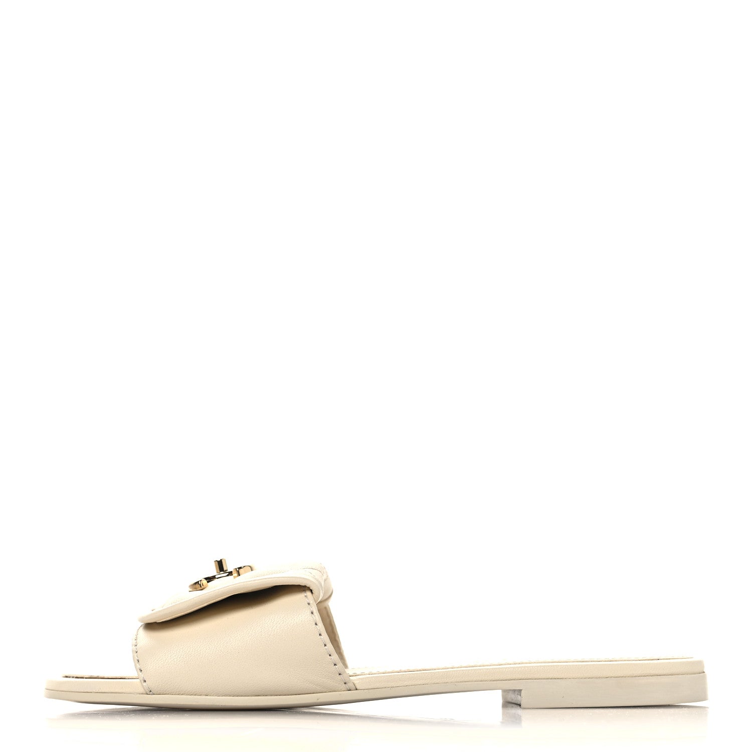 Chanel Lambskin Quilted Turnlock Flat Mules 35.5 Ivory 1 of 10