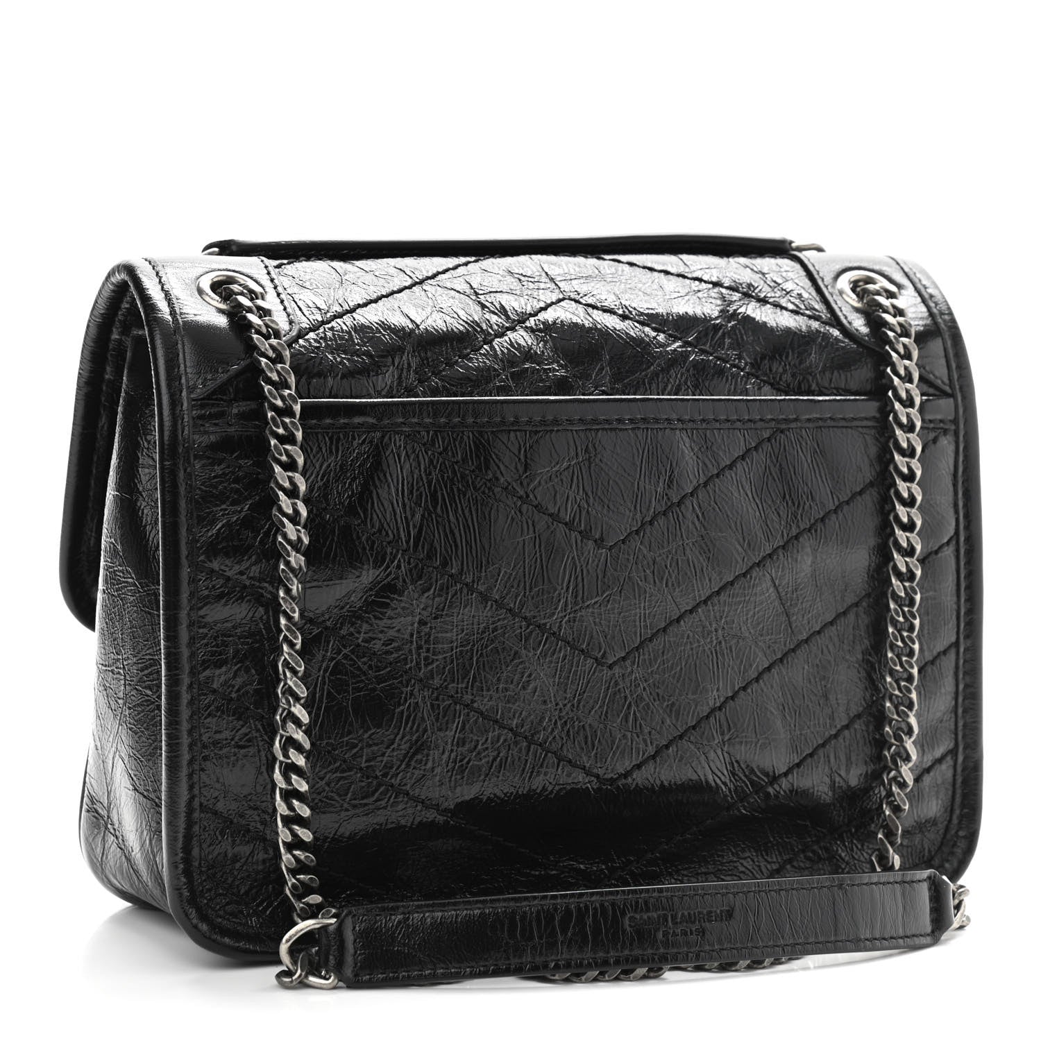 Saint Laurent Crinkled Calfskin Matelasse Monogram Baby Niki Chain Satchel Black 3 of 13