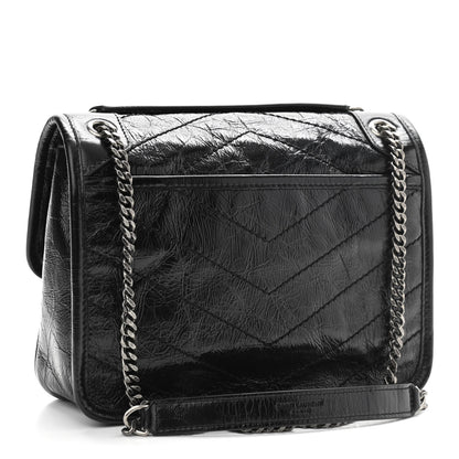 Saint Laurent Crinkled Calfskin Matelasse Monogram Baby Niki Chain Satchel Black 3 of 13