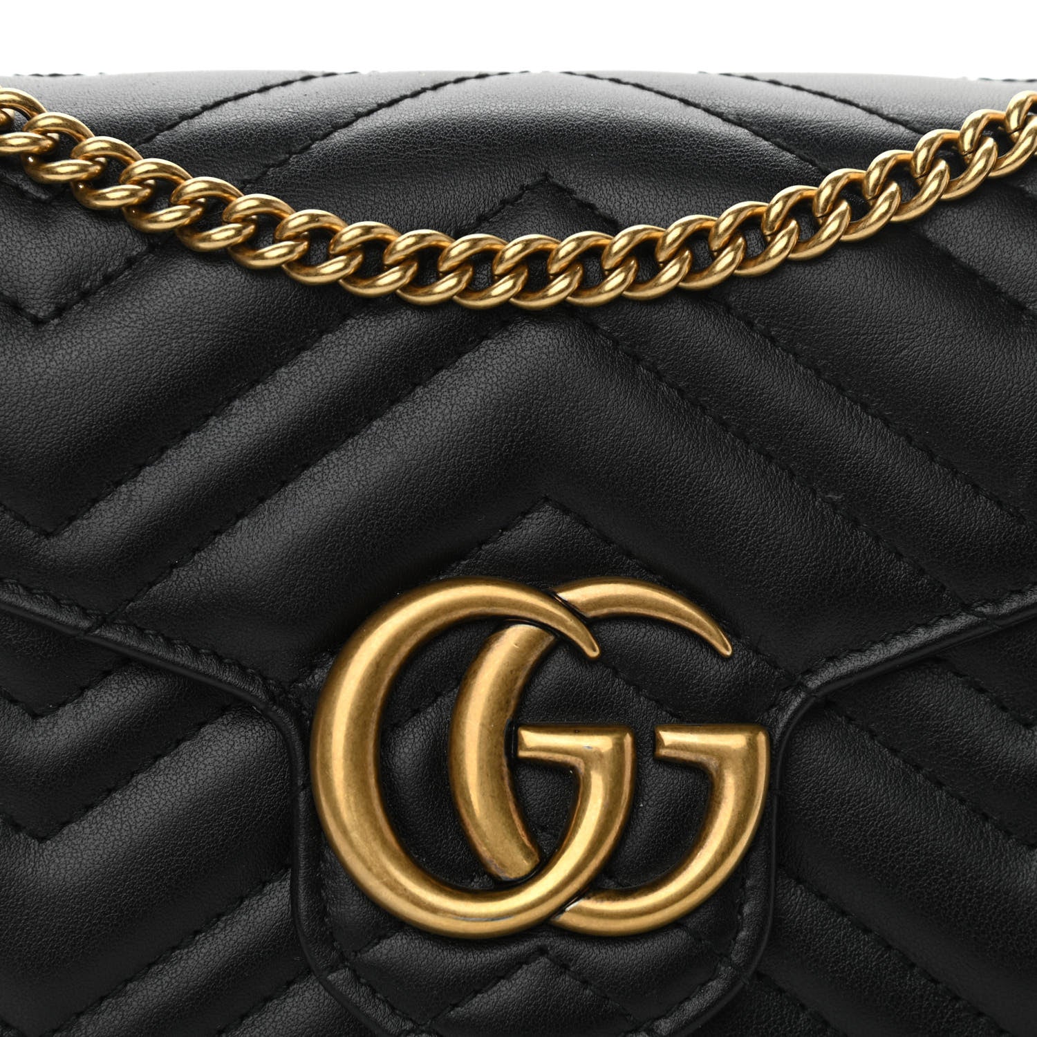 Gucci Calfskin Matelasse GG Marmont Chain Wallet Black 11 of 12