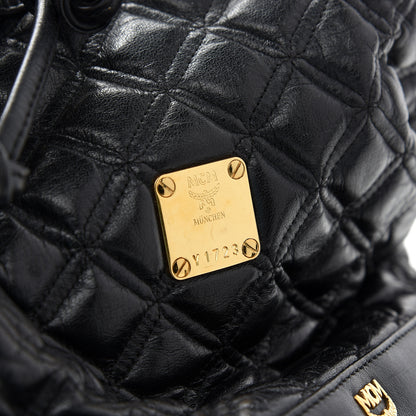 MCM Calfskin Quilted Studded Bucket Bag Black 7 of 9