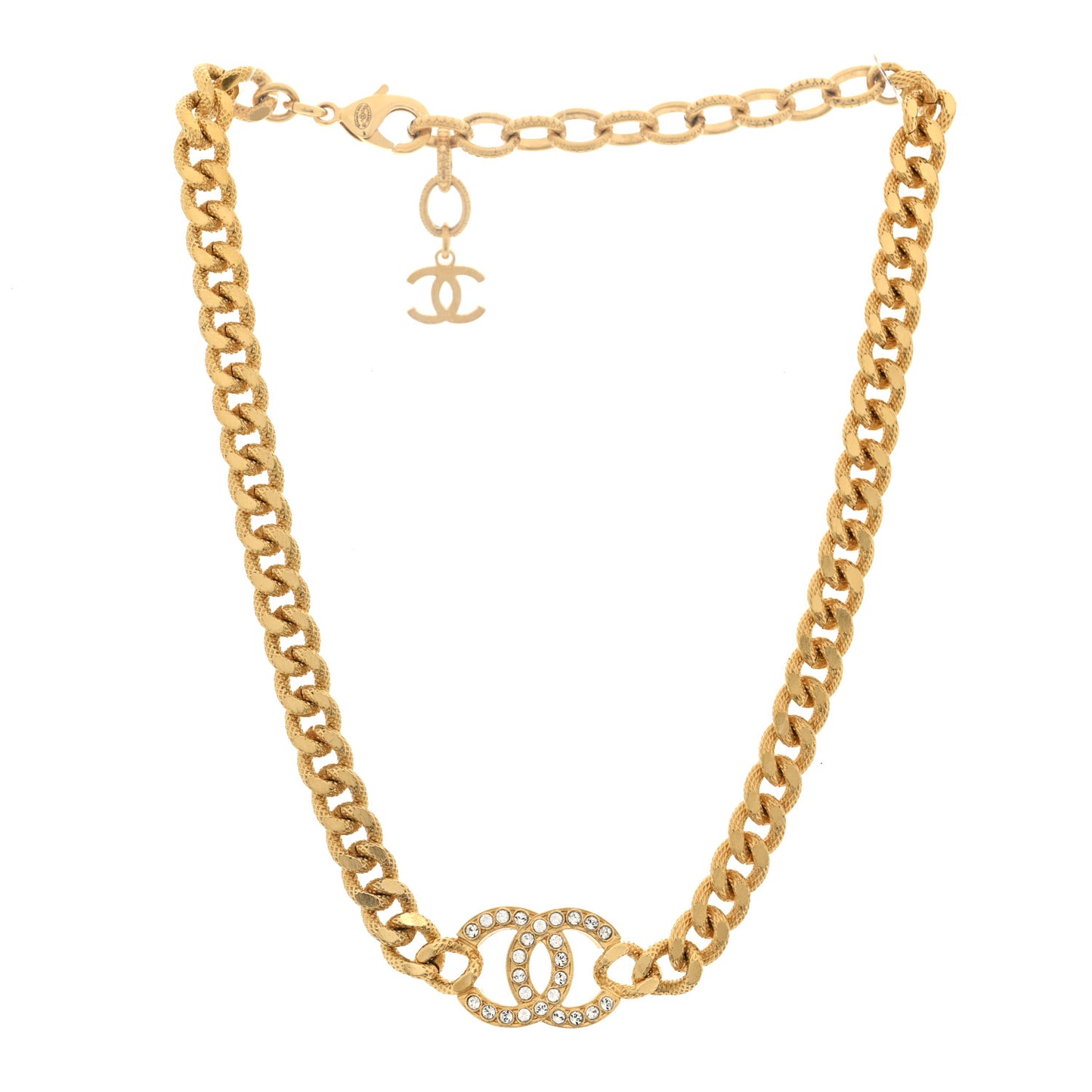Crystal Chain Link CC Choker Necklace Gold