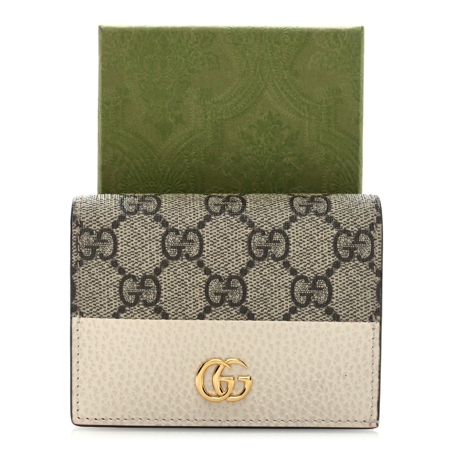 Dollar Calfskin GG Supreme Monogram GG Marmont Card Case Mystic White Beige Ebony