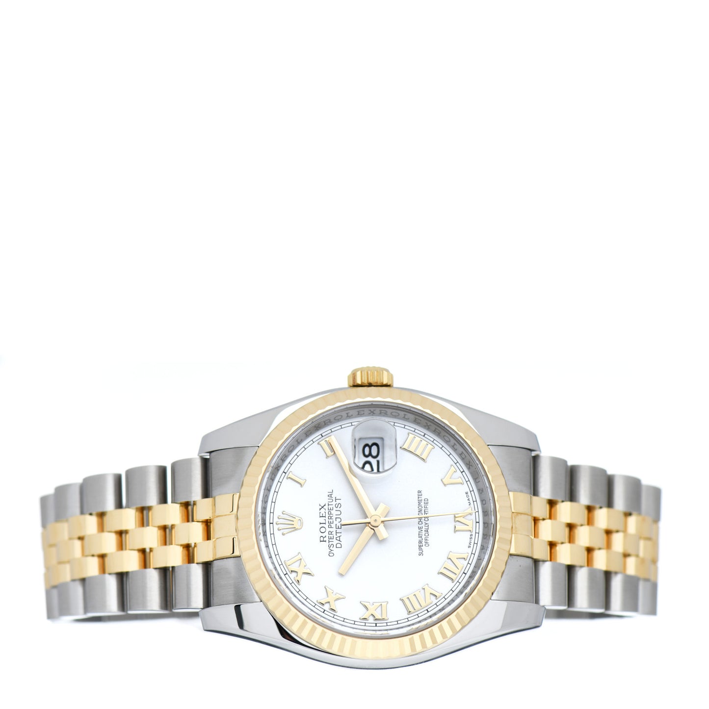 Stainless Steel 18K Yellow Gold 36mm Oyster Perpetual Datejust Watch White Roman 116233