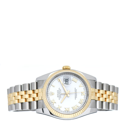 Rolex Stainless Steel 18K Yellow Gold 36mm Oyster Perpetual Datejust Watch White Roman 116233 2 of 5