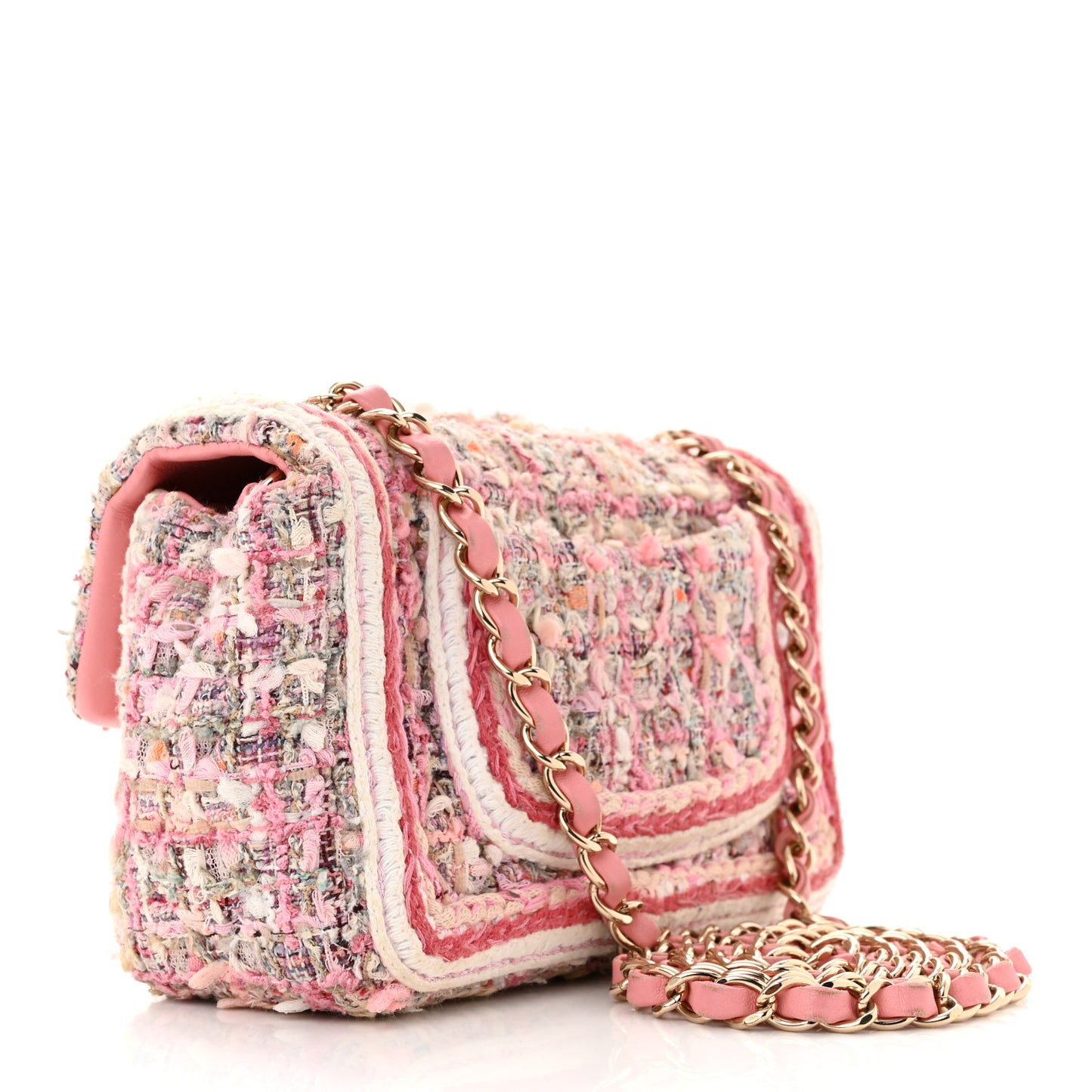 Tweed Braid Mini Flap White Pink