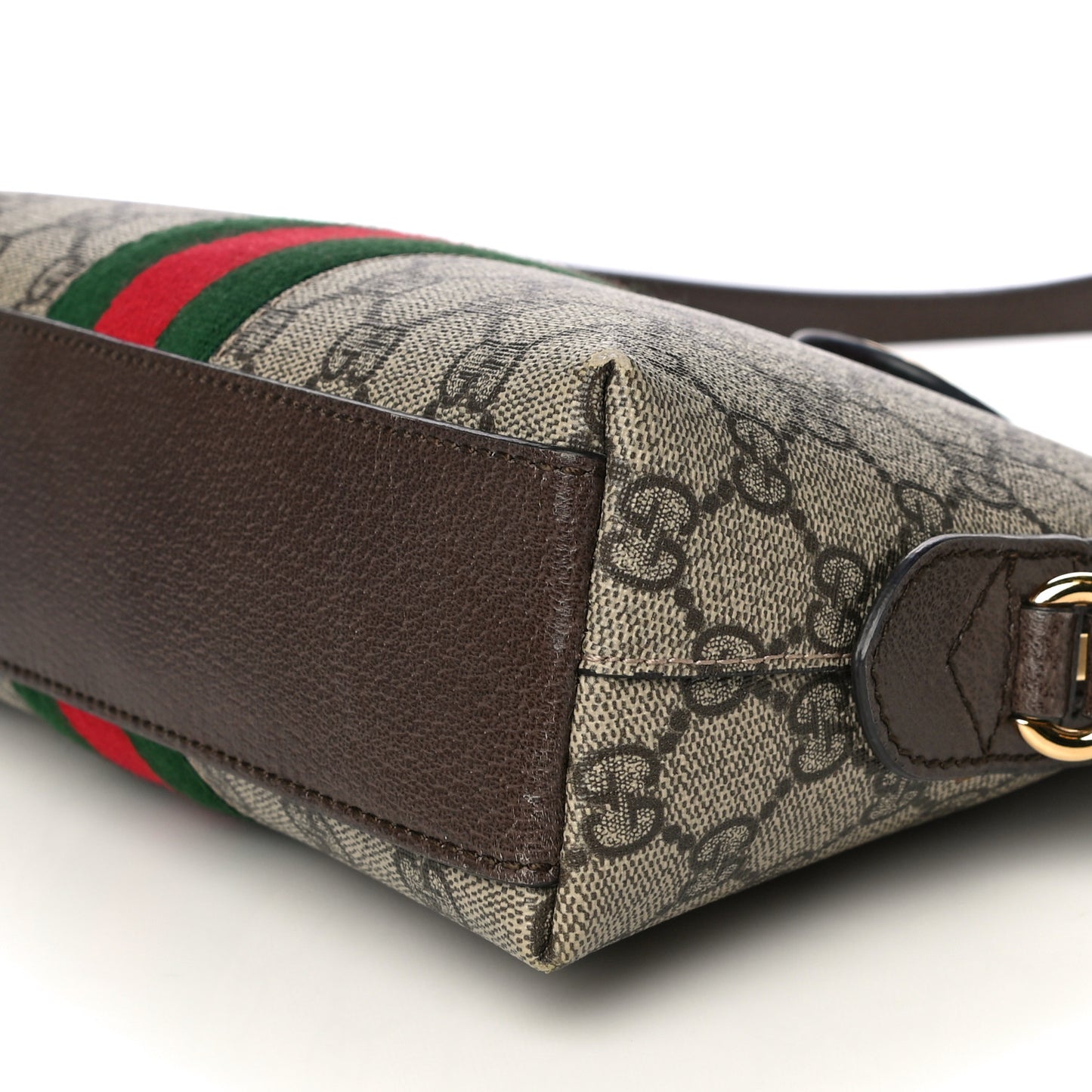 GG Supreme Monogram Textured Dollar Calfskin Web Small Ophidia Dome Shoulder Bag Beige Ebony New Acero