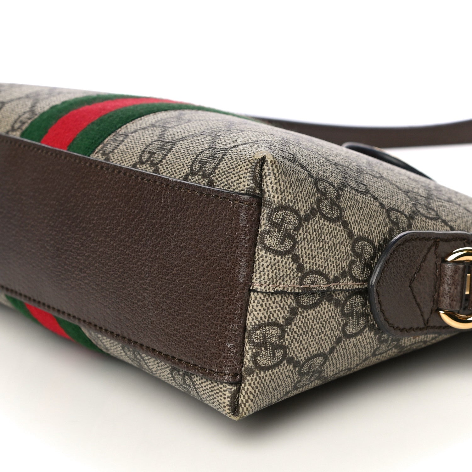 Gucci GG Supreme Monogram Textured Dollar Calfskin Web Small Ophidia Dome Shoulder Bag Beige Ebony New Acero 12 of 15