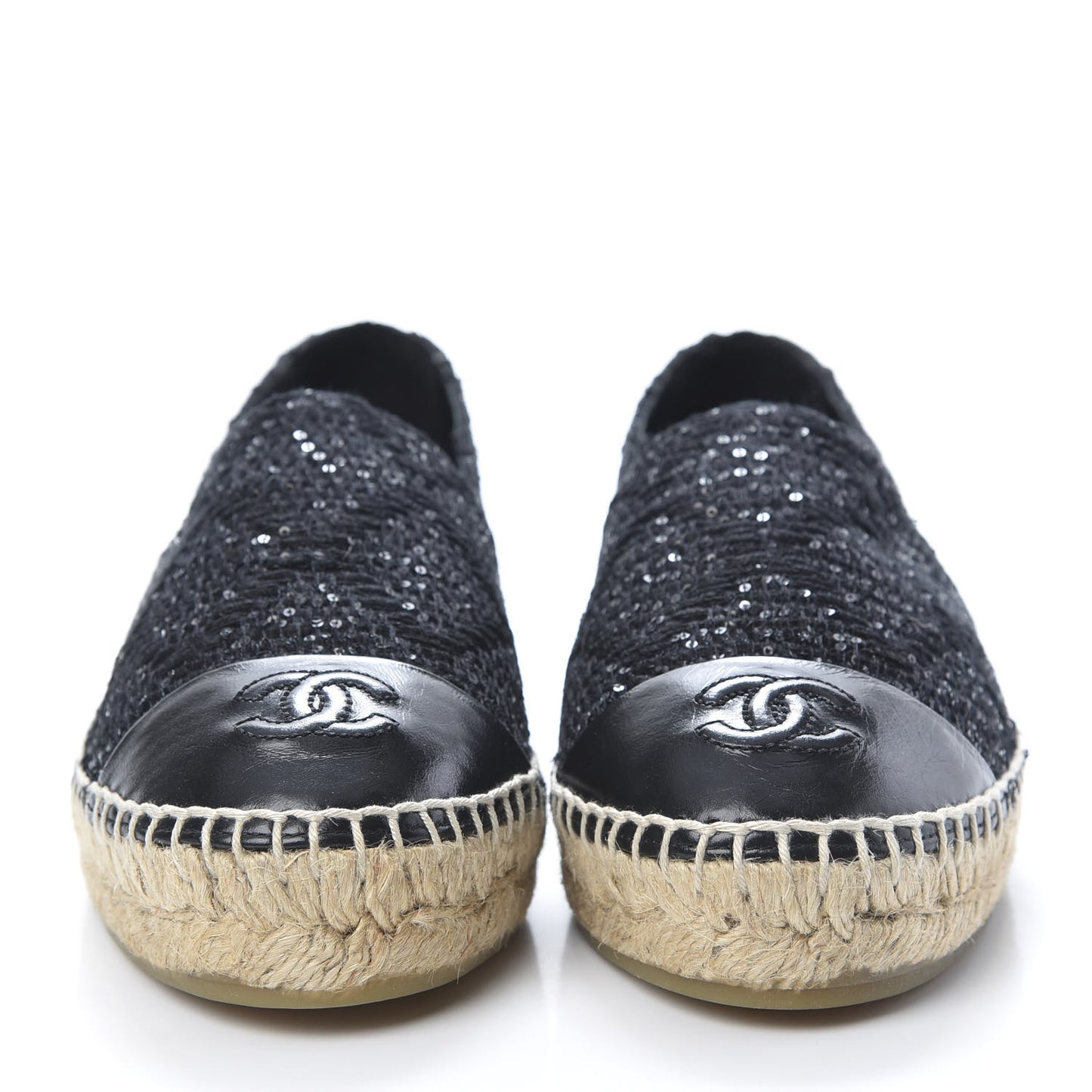 Tweed Patent Goatskin Sequin CC Espadrilles 37 Black