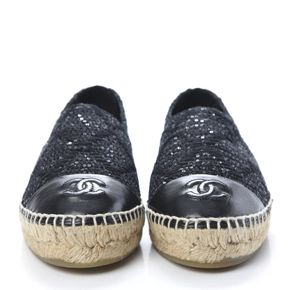 Chanel Tweed Patent Goatskin Sequin CC Espadrilles 37 Black 2 of 12
