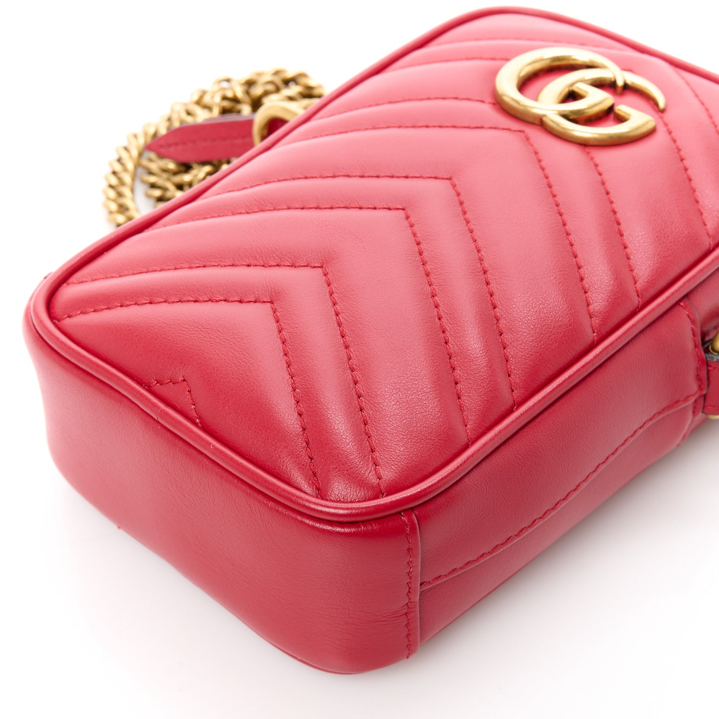 Calfskin Matelasse Mini GG Marmont Crossbody Bag Hibiscus Red