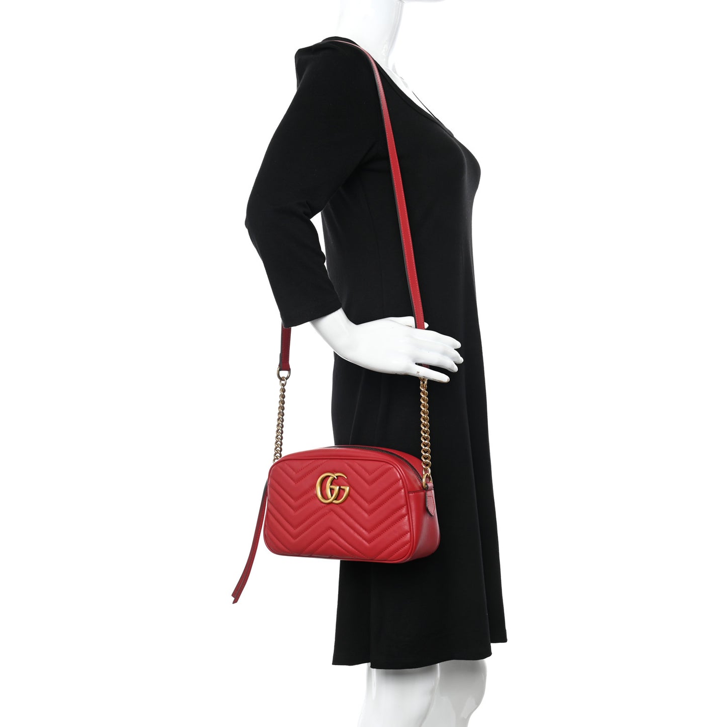 Calfskin Matelasse Small GG Marmont Chain Shoulder Bag Hibiscus Red