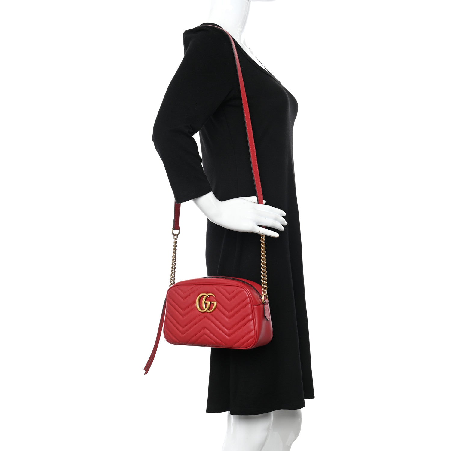 Gucci Calfskin Matelasse Small GG Marmont Chain Shoulder Bag Hibiscus Red 2 of 11
