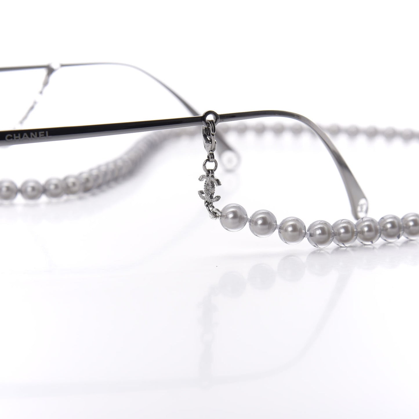 Square Removable Pearl Chain Eyeglasses 2195 Silver