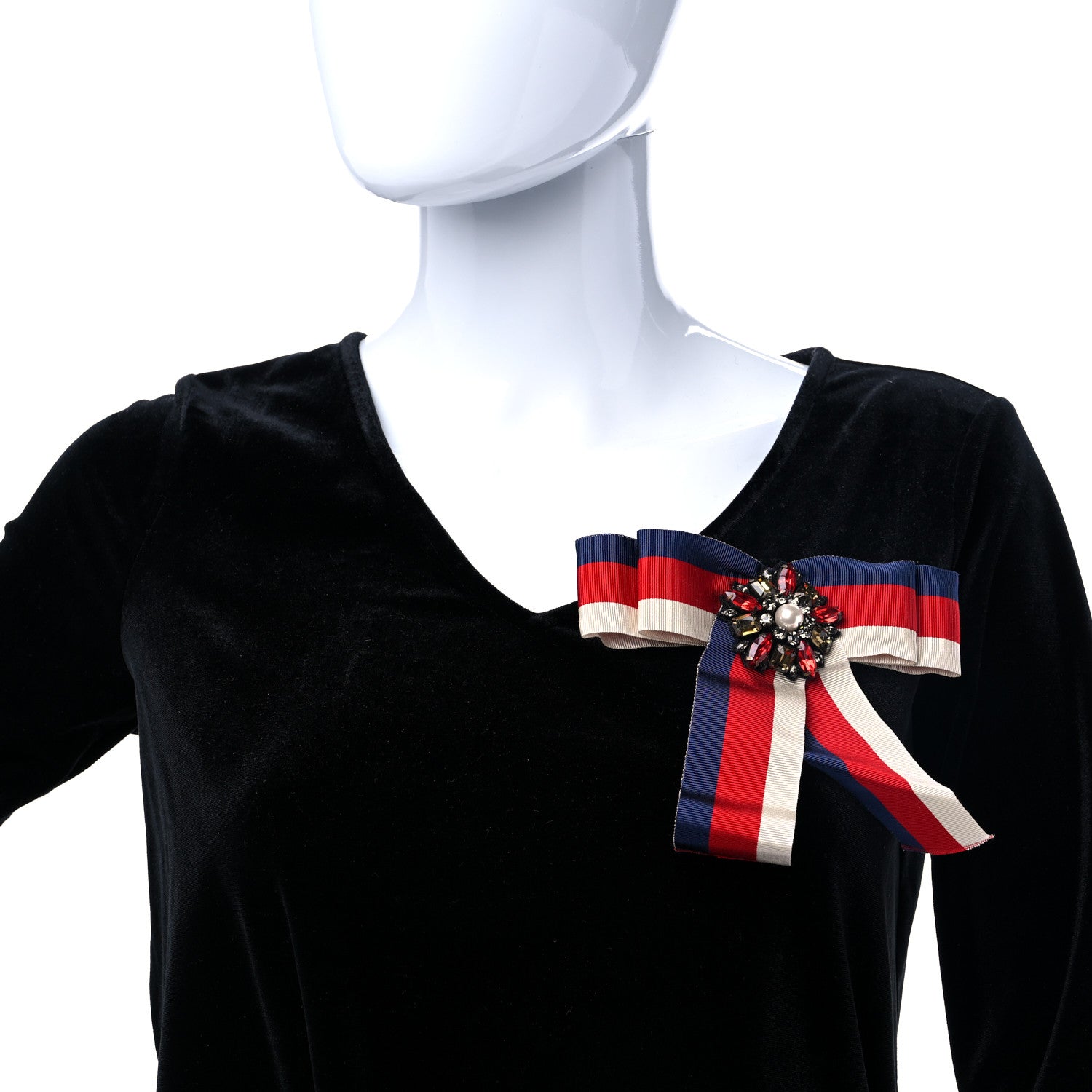 Gucci Grosgrain Web Crystal Bow Brooch Red White Blue 2 of 4