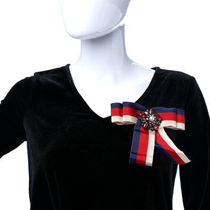 Gucci Grosgrain Web Crystal Bow Brooch Red White Blue 2 of 4