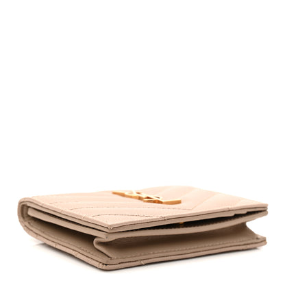 Saint Laurent Grain De Poudre Matelasse Chevron Monogram Flap Card Case Dark Beige 4 of 9