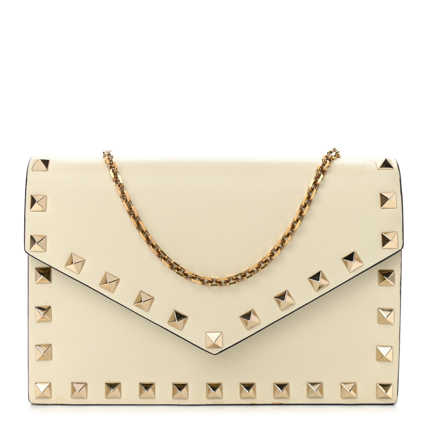 Vitello Rockstud Envelope Wallet on Chain Ivory