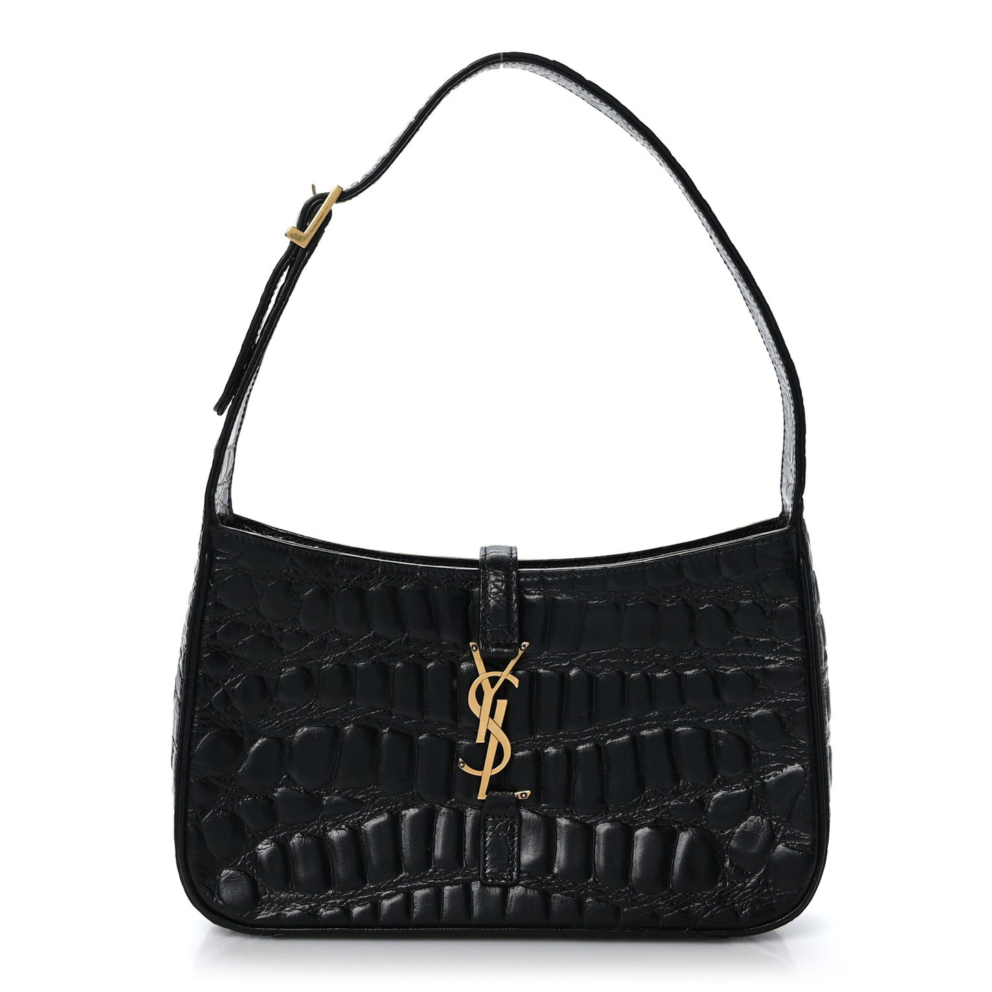 Calfskin Crocodile Embossed LE 5 A 7 Hobo Black