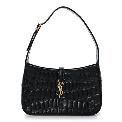 Saint Laurent Calfskin Crocodile Embossed LE 5 A 7 Hobo Black 1 of 9