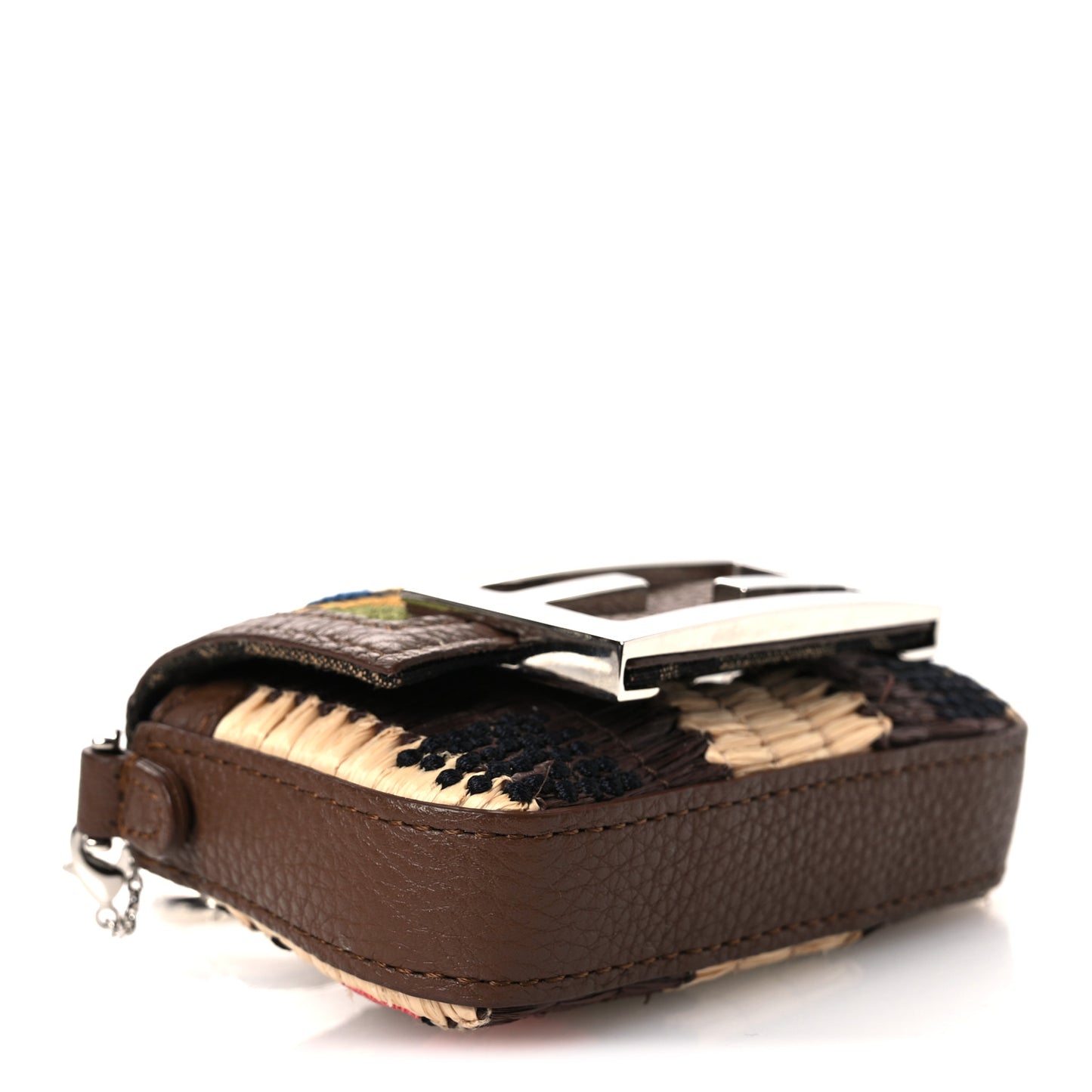 Woven Fabric Calfskin Embroidered Nano Maxi Buckle Baguette Charm Natural Gianduia