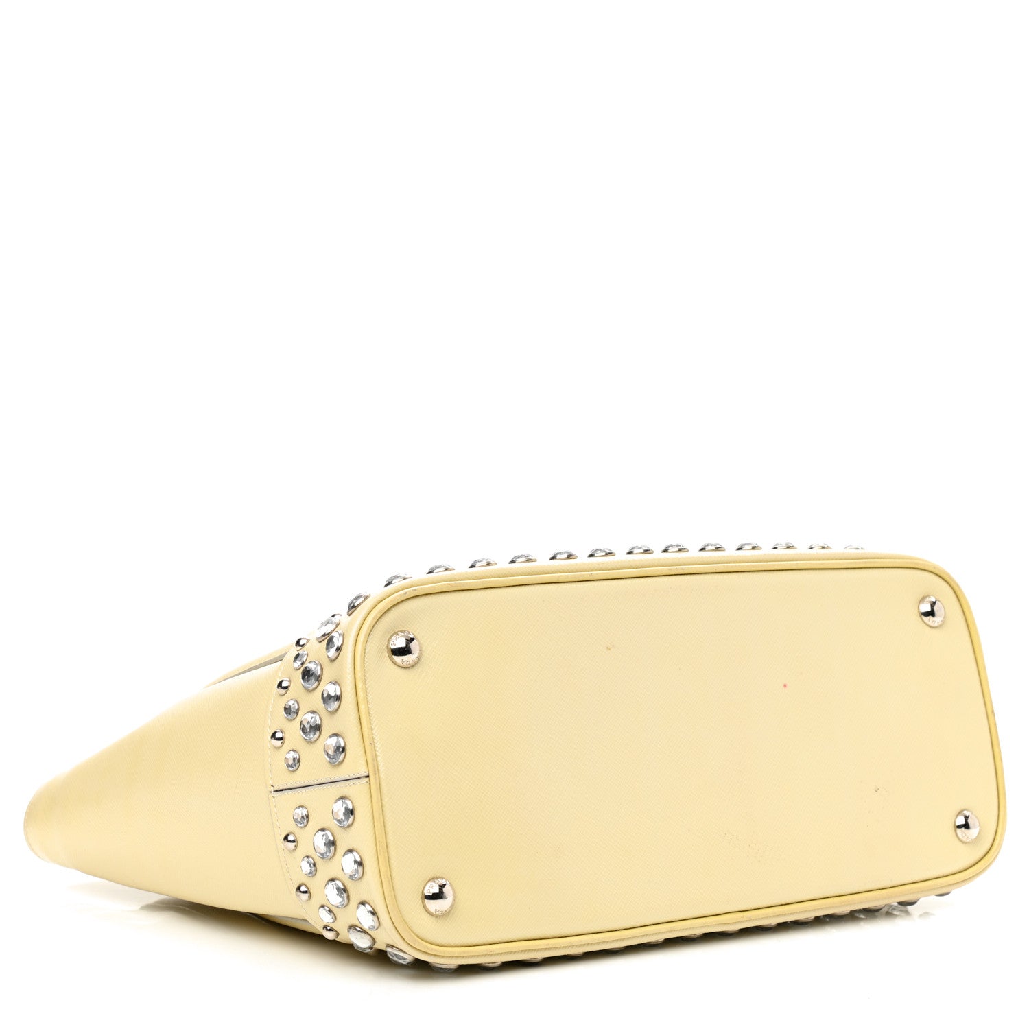 Prada Saffiano Vernice Crystal Studded Tote Talco 3 of 11
